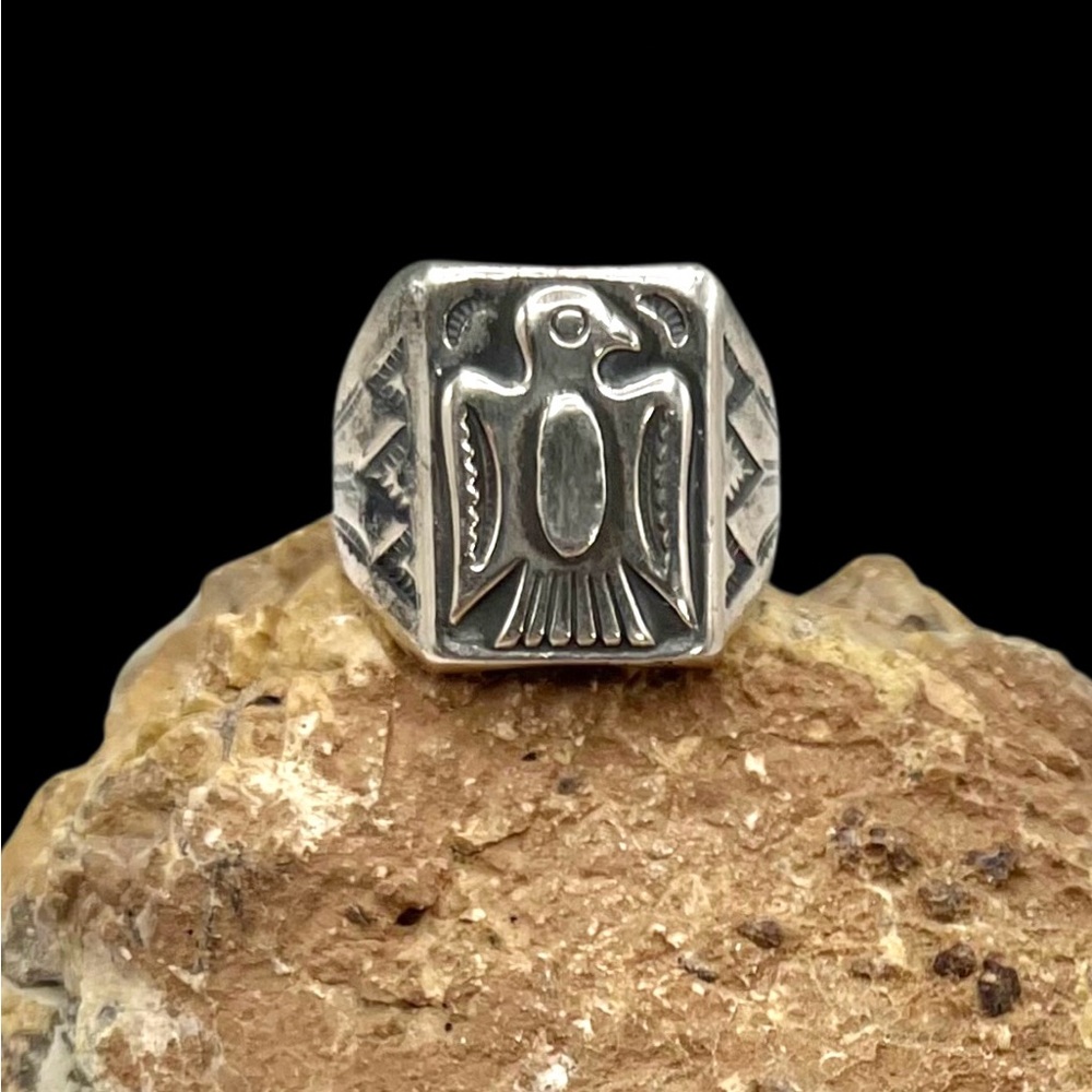 Native American Fred Harvey Style Sterling Silver Thunderbird Mens Ring 11